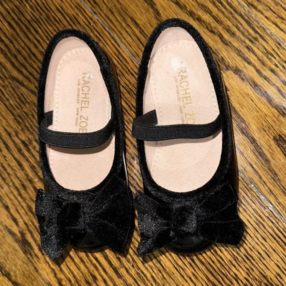 Rachel Zoe Black Velvet Kids Shoes with Bow 6